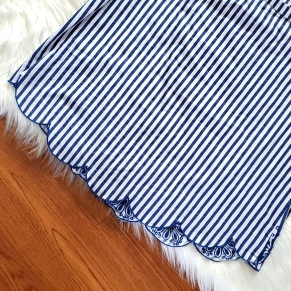 Dizzylizzy Navy Blue Striped Scoop Neck Off Shoulder Nautical Embroidered Top M - Picture 16 of 17